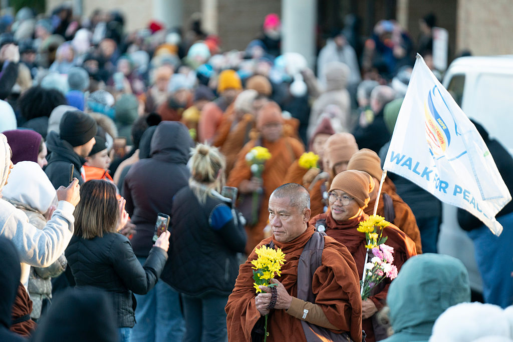venerable monks walking for peace 